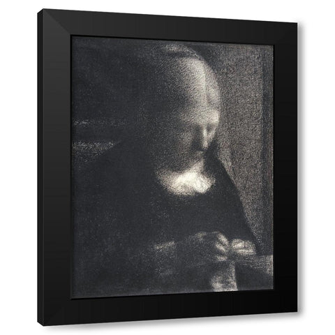 The Artist’s Mother Doing Embroidery Black Modern Wood Framed Art Print with Double Matting by Seurat, Georges