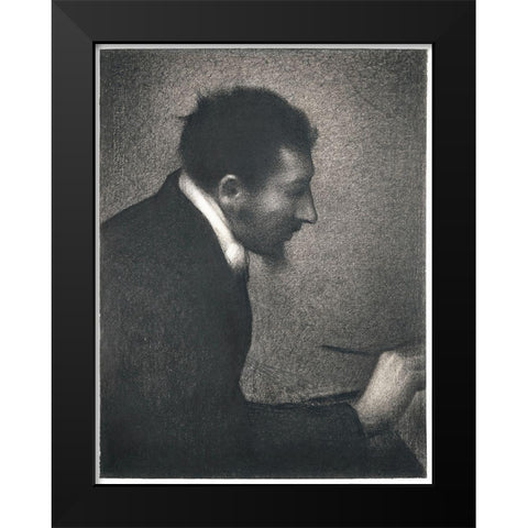 Aman-Jean, Portrait of Edmond Francois Aman-Jean Black Modern Wood Framed Art Print by Seurat, Georges