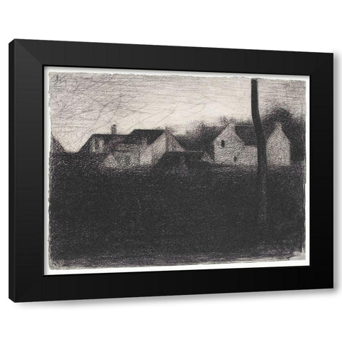 Landscape With Houses Black Modern Wood Framed Art Print with Double Matting by Seurat, Georges