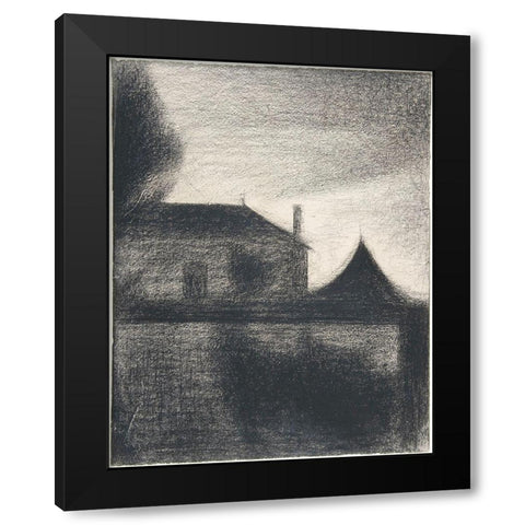 House at Dusk Black Modern Wood Framed Art Print with Double Matting by Seurat, Georges