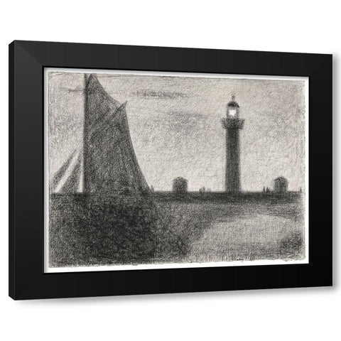 The Lighthouse at Honfleur Black Modern Wood Framed Art Print by Seurat, Georges