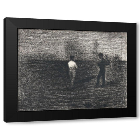 Peasants Black Modern Wood Framed Art Print with Double Matting by Seurat, Georges