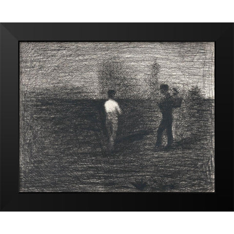 Peasants Black Modern Wood Framed Art Print by Seurat, Georges