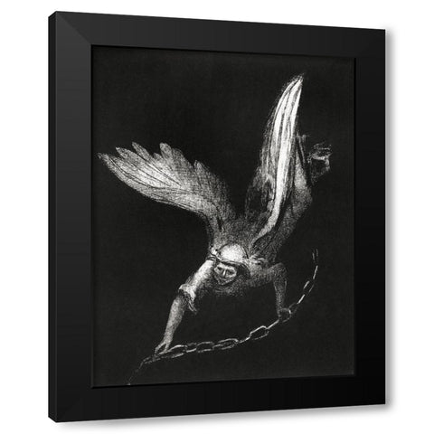 And I Saw an Angel Come Down From Heaven, Having the Key of the Bottomless Pit and a Great Chain in Black Modern Wood Framed Art Print with Double Matting by Redon, Odilon