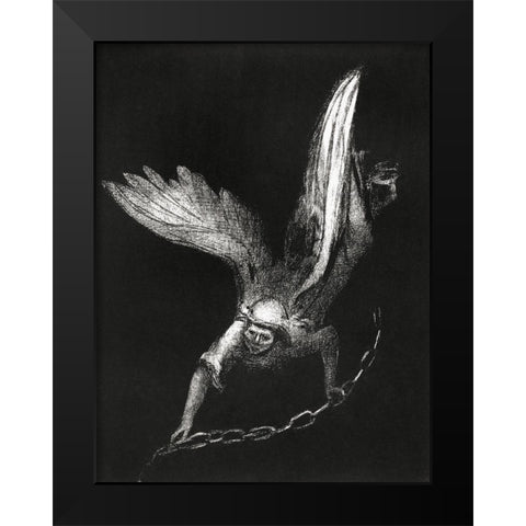 And I Saw an Angel Come Down From Heaven, Having the Key of the Bottomless Pit and a Great Chain in Black Modern Wood Framed Art Print by Redon, Odilon