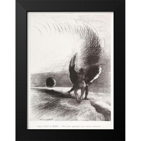 In the Shadow of the Wing, the Black Creature Bit Black Modern Wood Framed Art Print by Redon, Odilon