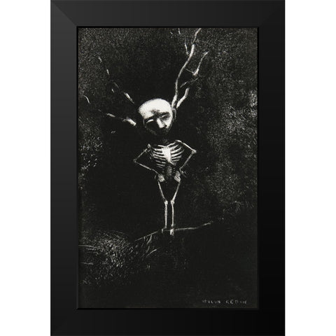 In the Maze of Branches the Pale Figure Appeared Black Modern Wood Framed Art Print by Redon, Odilon