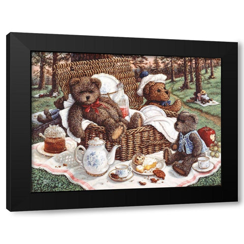 Bears Picnic Black Modern Wood Framed Art Print by Kruskamp, Janet