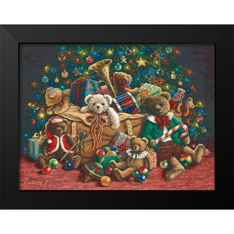 Teddy Bear Christmas Black Modern Wood Framed Art Print by Kruskamp, Janet