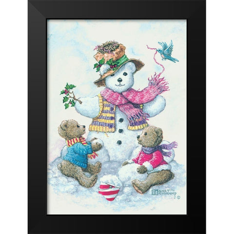 Snowman Teddy Bear II Black Modern Wood Framed Art Print by Kruskamp, Janet