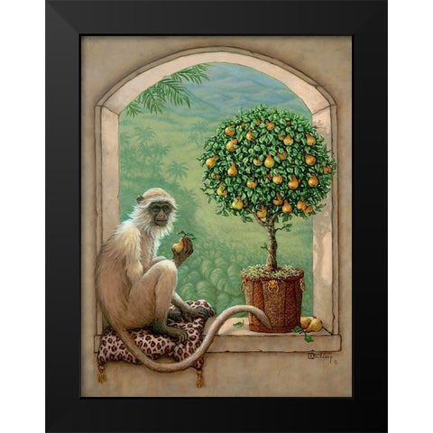 Monkey and Pear Tree Black Modern Wood Framed Art Print by Kruskamp, Janet
