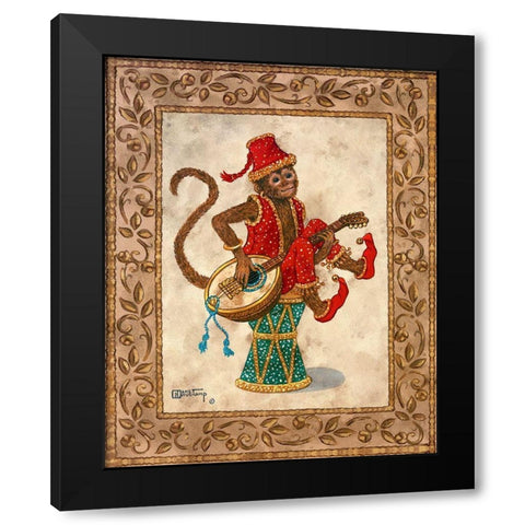 Monkey with Mandolin Black Modern Wood Framed Art Print with Double Matting by Kruskamp, Janet