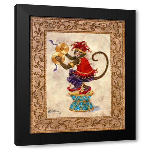 Monkey With Cymbals Black Modern Wood Framed Art Print by Kruskamp, Janet