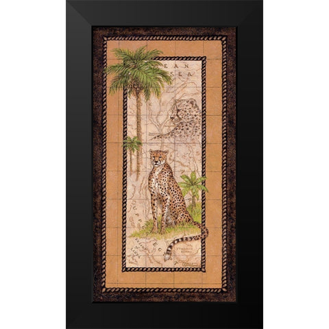 Map with Cheetah Black Modern Wood Framed Art Print by Kruskamp, Janet