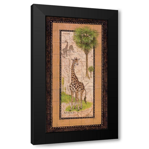 Map with Giraffe Black Modern Wood Framed Art Print with Double Matting by Kruskamp, Janet