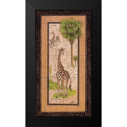 Map with Giraffe Black Modern Wood Framed Art Print by Kruskamp, Janet