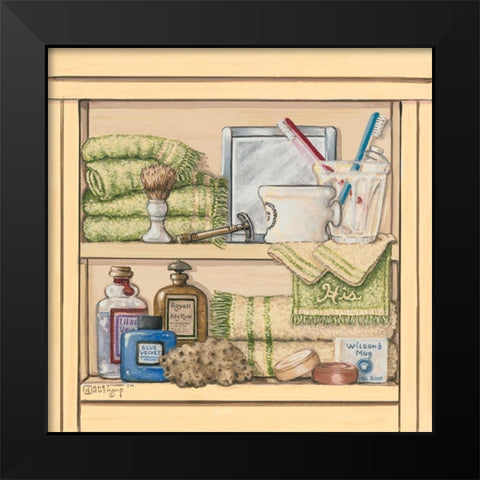 His Bathroom Shelf Black Modern Wood Framed Art Print by Kruskamp, Janet