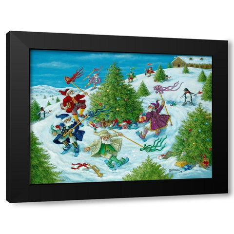 Santas Elves Celebrate Black Modern Wood Framed Art Print by Kruskamp, Janet