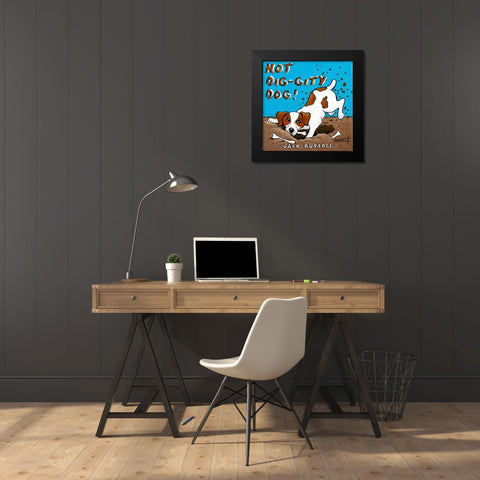 Hot Dig-Gity Dog Black Modern Wood Framed Art Print by Kruskamp, Janet