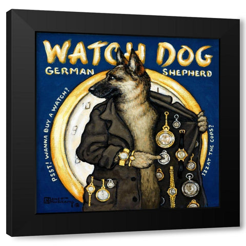 Watch Dog Black Modern Wood Framed Art Print with Double Matting by Kruskamp, Janet