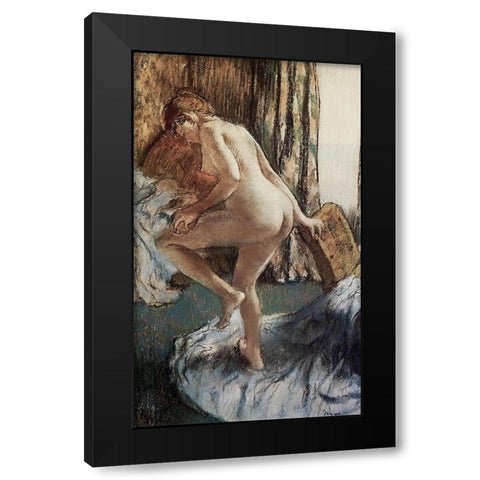 After the Bath Black Modern Wood Framed Art Print with Double Matting by Degas, Edgar