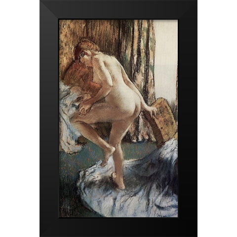 After the Bath Black Modern Wood Framed Art Print by Degas, Edgar