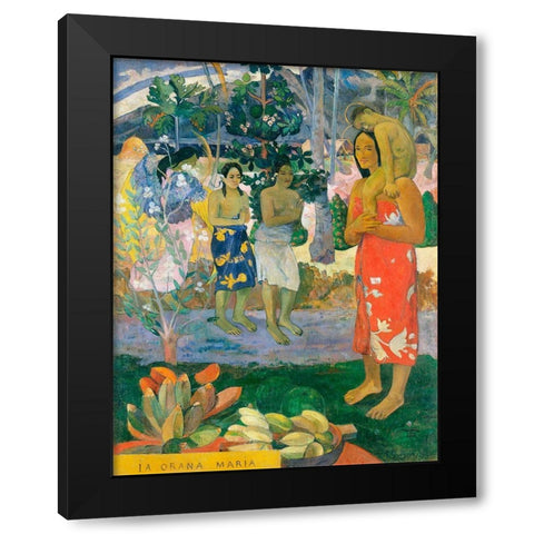 Hail Mary Black Modern Wood Framed Art Print by Gauguin, Paul