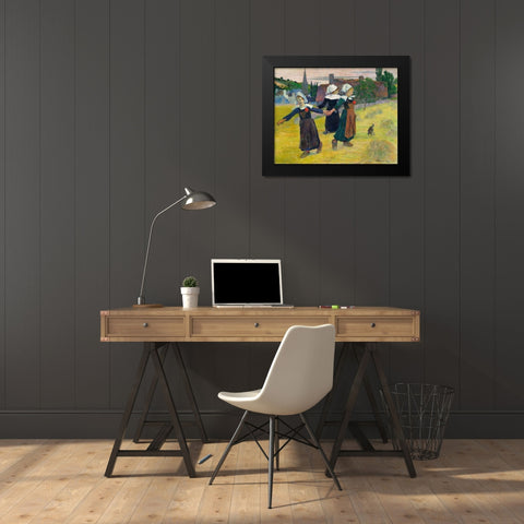 Breton Girls Dancing, Pont-Aven Black Modern Wood Framed Art Print by Gauguin, Paul