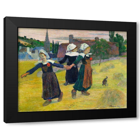 Breton Girls Dancing, Pont-Aven Black Modern Wood Framed Art Print by Gauguin, Paul