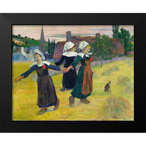Breton Girls Dancing, Pont-Aven Black Modern Wood Framed Art Print by Gauguin, Paul