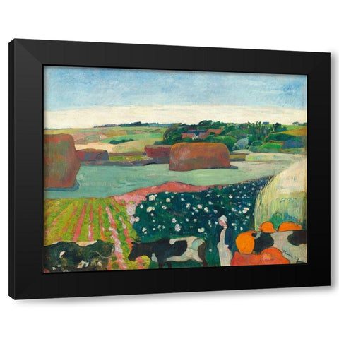 Haystacks in Brittany Black Modern Wood Framed Art Print with Double Matting by Gauguin, Paul