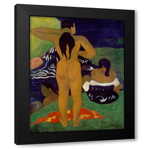 Tahitian Women Bathing Black Modern Wood Framed Art Print with Double Matting by Gauguin, Paul