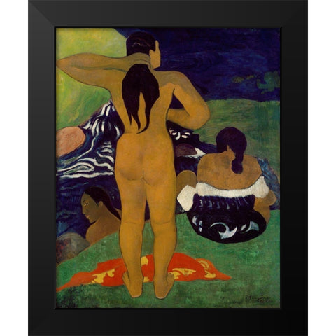 Tahitian Women Bathing Black Modern Wood Framed Art Print by Gauguin, Paul