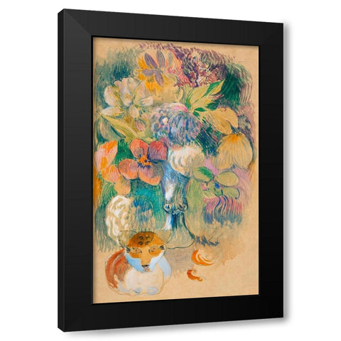 Still Life with Cat Black Modern Wood Framed Art Print with Double Matting by Gauguin, Paul