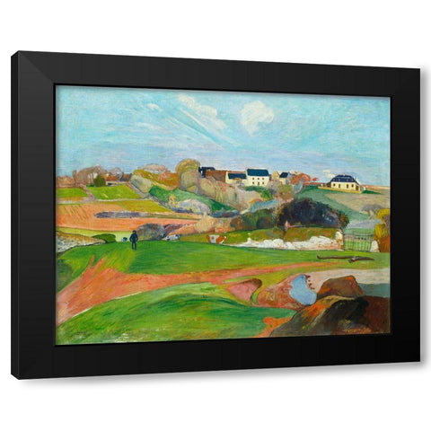 Landscape at Le Pouldu Black Modern Wood Framed Art Print with Double Matting by Gauguin, Paul