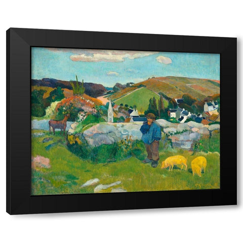 The Swineherd Black Modern Wood Framed Art Print by Gauguin, Paul