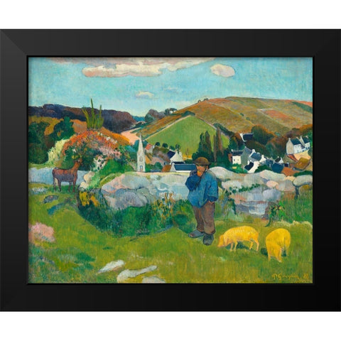 The Swineherd Black Modern Wood Framed Art Print by Gauguin, Paul