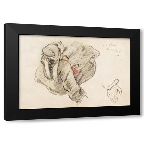 Seated Breton Woman Black Modern Wood Framed Art Print with Double Matting by Gauguin, Paul
