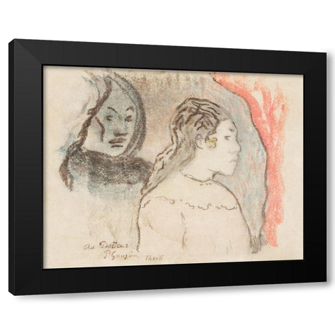 Study of Tahitian Heads Black Modern Wood Framed Art Print by Gauguin, Paul