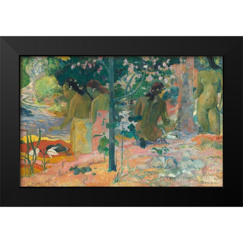 The Bathers Black Modern Wood Framed Art Print by Gauguin, Paul