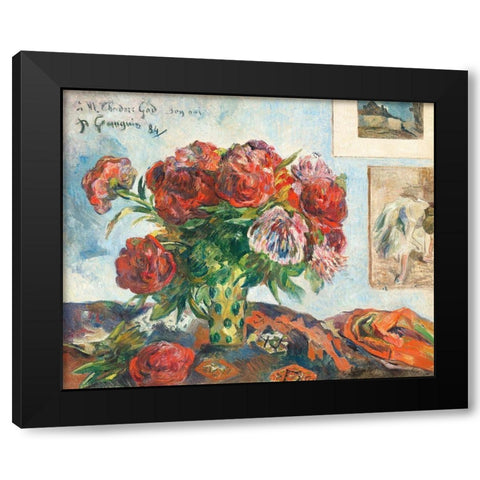 Still Life with Peonies Black Modern Wood Framed Art Print with Double Matting by Gauguin, Paul