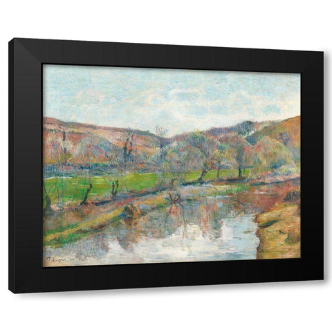 Brittany Landscape Black Modern Wood Framed Art Print with Double Matting by Gauguin, Paul