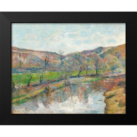 Brittany Landscape Black Modern Wood Framed Art Print by Gauguin, Paul