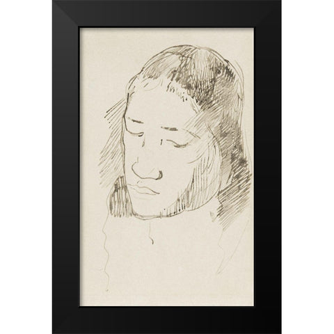 Head of a Tahitian Woman Black Modern Wood Framed Art Print by Gauguin, Paul
