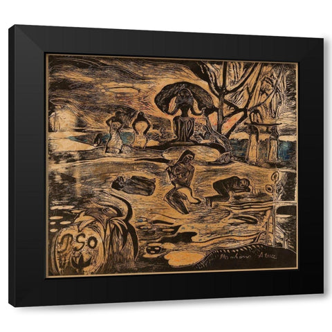 Day of the God (Mahana atua) Black Modern Wood Framed Art Print by Gauguin, Paul