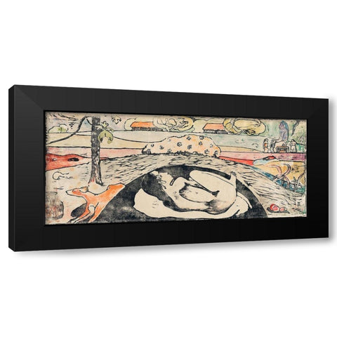 She Thinks of the Ghost or The Ghost Thinks of Her (Manao tupapau) Black Modern Wood Framed Art Print with Double Matting by Gauguin, Paul