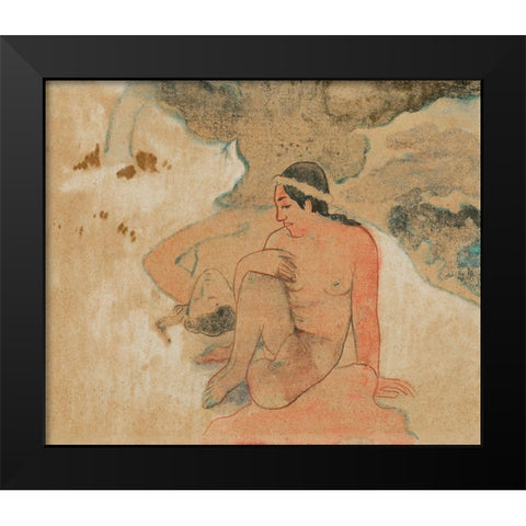 What! Are You Jealous? (Aha oe feii?) Black Modern Wood Framed Art Print by Gauguin, Paul