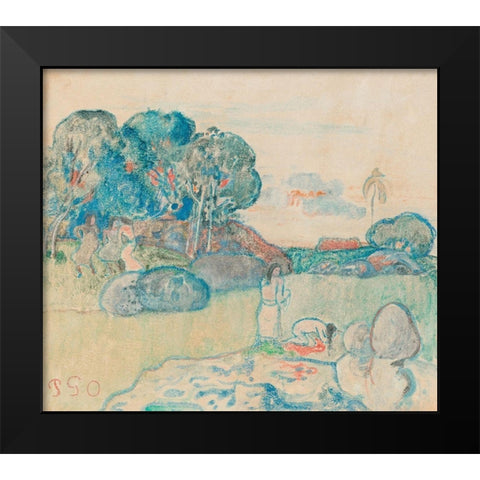 Tahitian Landscape Black Modern Wood Framed Art Print by Gauguin, Paul