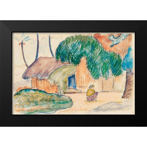 Tahitian Hut Black Modern Wood Framed Art Print by Gauguin, Paul