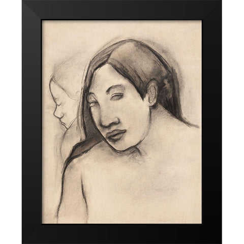 Heads of Tahitian Women, Frontal and Profile Views Black Modern Wood Framed Art Print by Gauguin, Paul